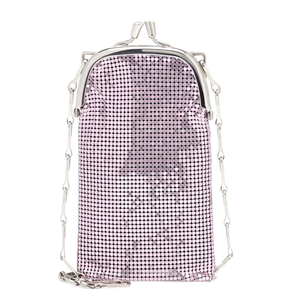 Paco Rabanne Pink Sequin Evening Crossbody Bag with Silver Chain